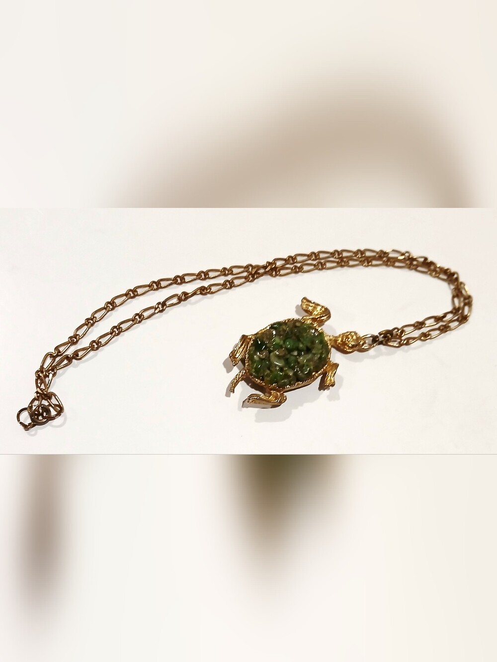 Goldtone Turtle Pendant Necklace with Green Stone Mosaic - Pets Reptile Inspired - Picture 5 of 7